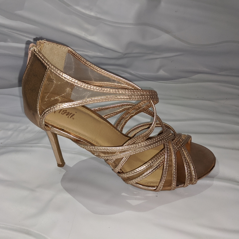 Rose gold strappy heels